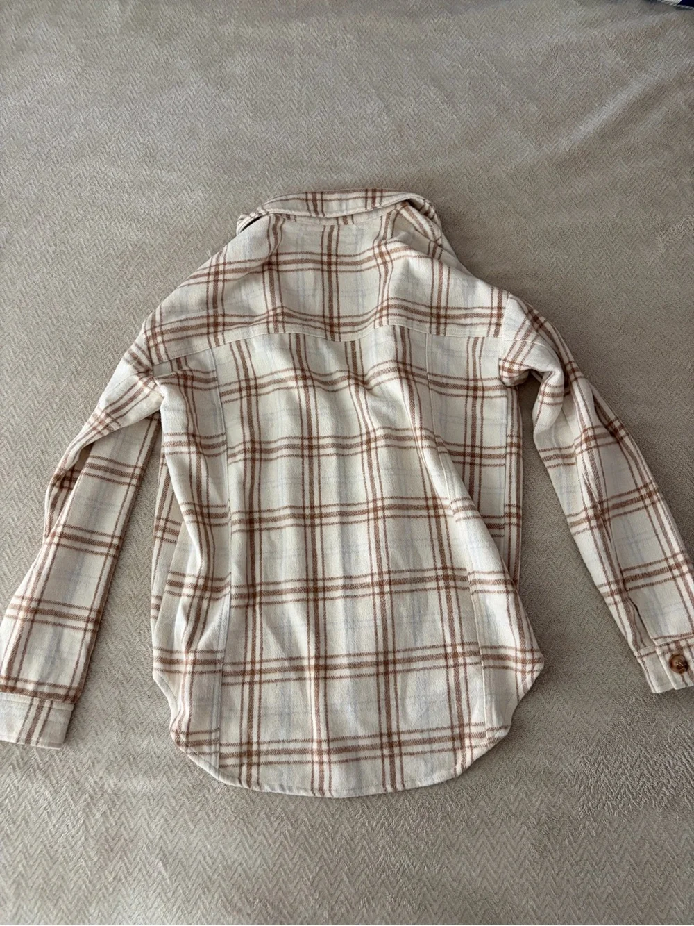 La Hearts Cream & Brown Plaid Shirt Jacket - Picture 3 of 3